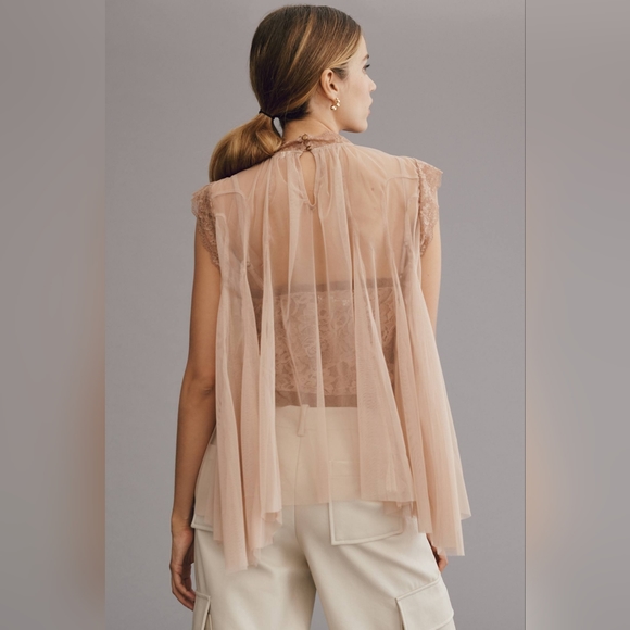 NWT By Anthropologie Godet Tulle Swing Top Color Rose Size M - Picture 3 of 8